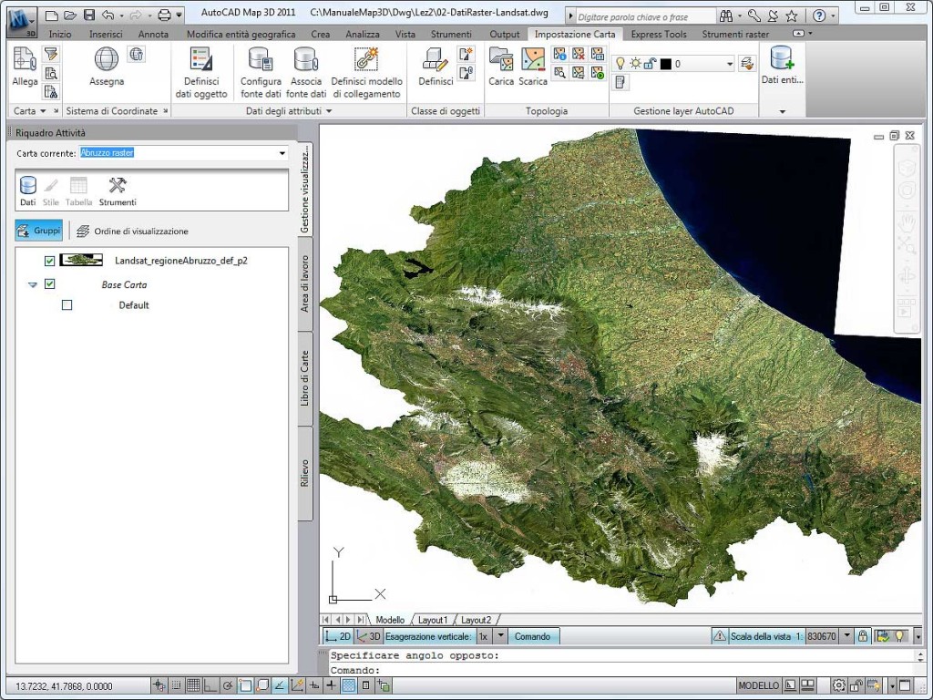 AutoCAD Map 3D con immagine da satellite Landsat