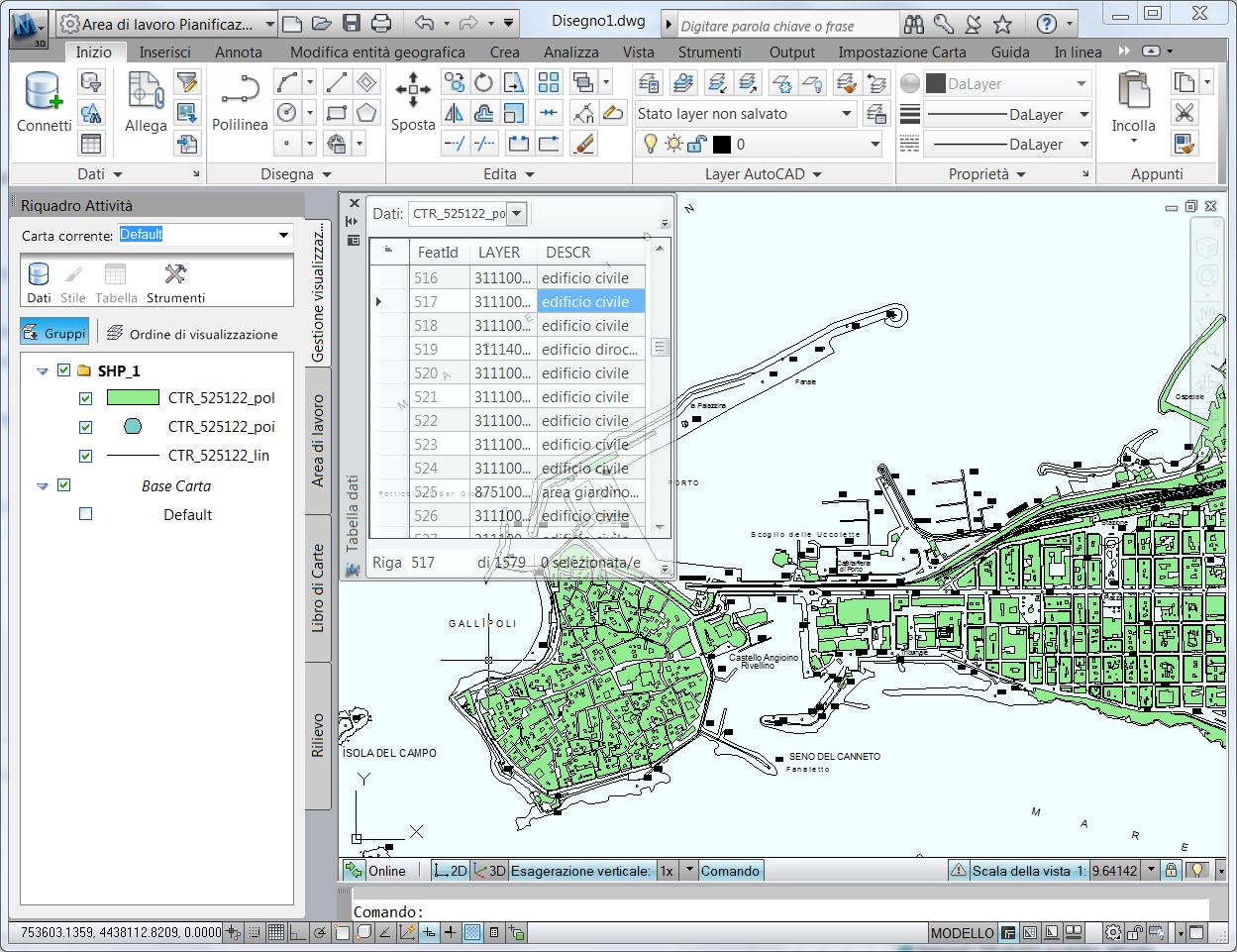 ... Carta Tecnica Regionale di Gallipoli in formato Shp in AutoCAD Map 3D